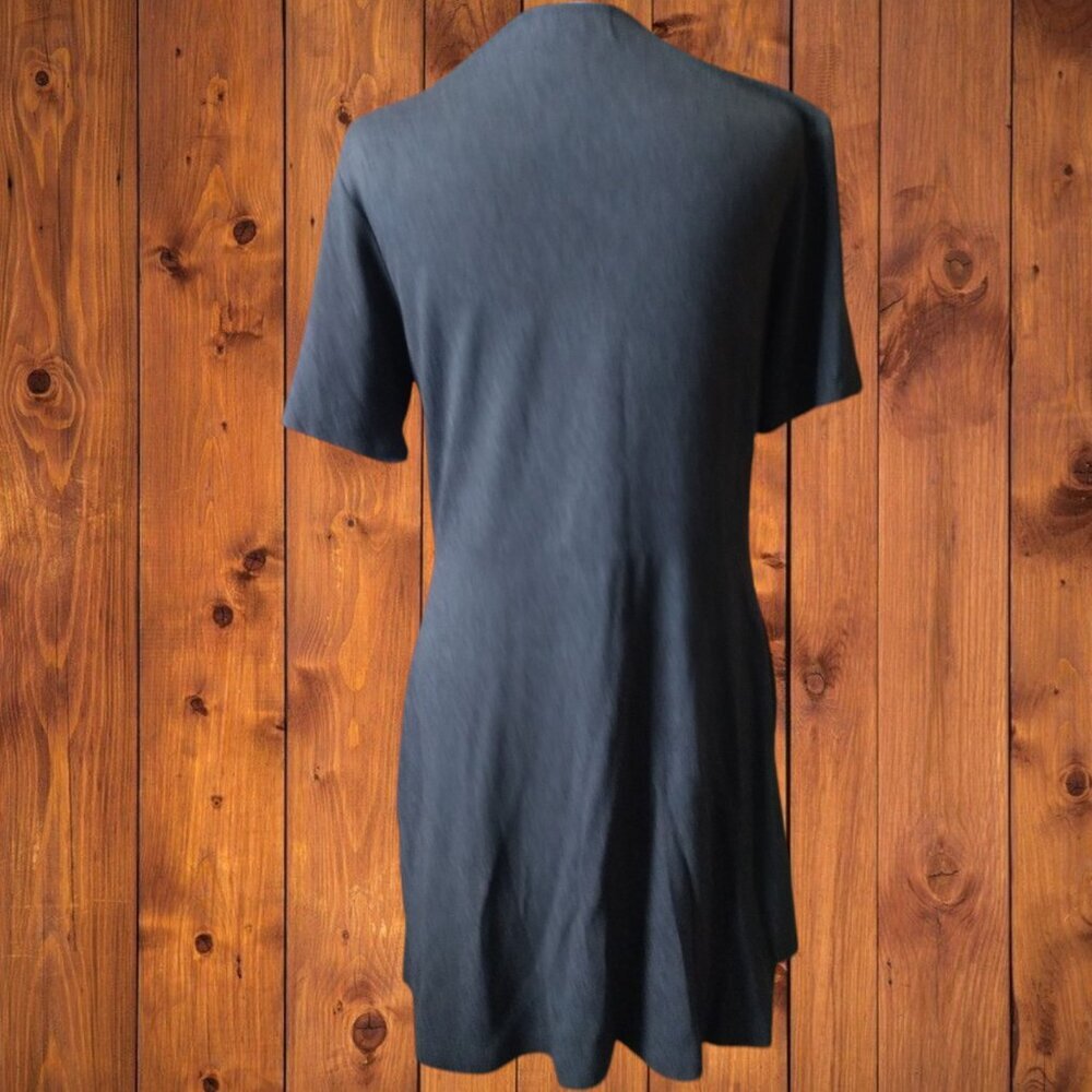 Michael Stars Women's Medium Gray Leather Front Mixed Media Short Sleeve Dress - Picture 7 of 7